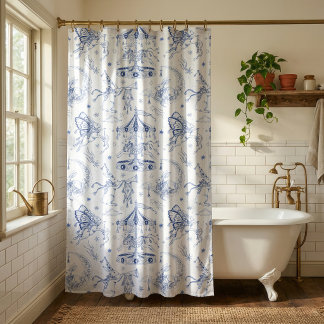 Whimsical Celestial Bunny Blue Toile de Jouy