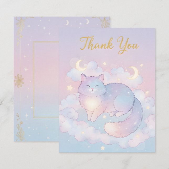 Whimsical Celestial Cat "Thank You" Card (Front/Back)