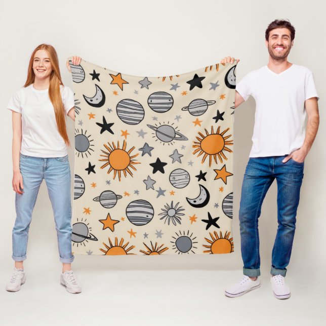 Whimsical Celestial Doodle Fleece Blanket (In Situ)