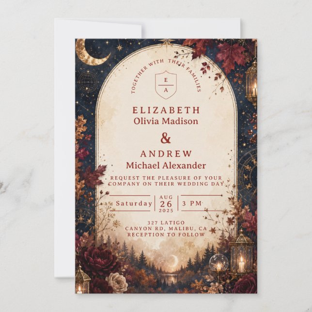 Whimsical Celestial Fall Wedding Invitation (Front)