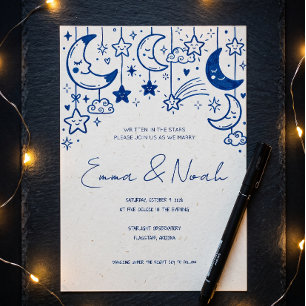 Whimsical Celestial Moon & Stars Doodle Wedding In Invitation