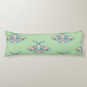 Whimsical Celestial Moth — Soft Blue & Peach Body Pillow
