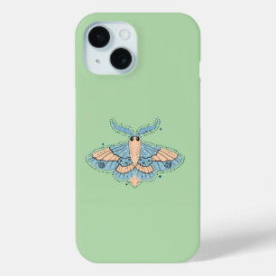 Whimsical Celestial Moth — Soft Blue & Peach iPhone 15 Case