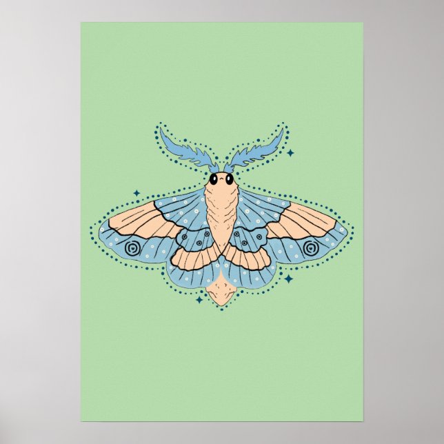 Whimsical Celestial Moth — Soft Blue & Peach Poster (Front)