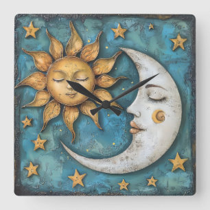 Whimsical Celestial Square Wall Clock