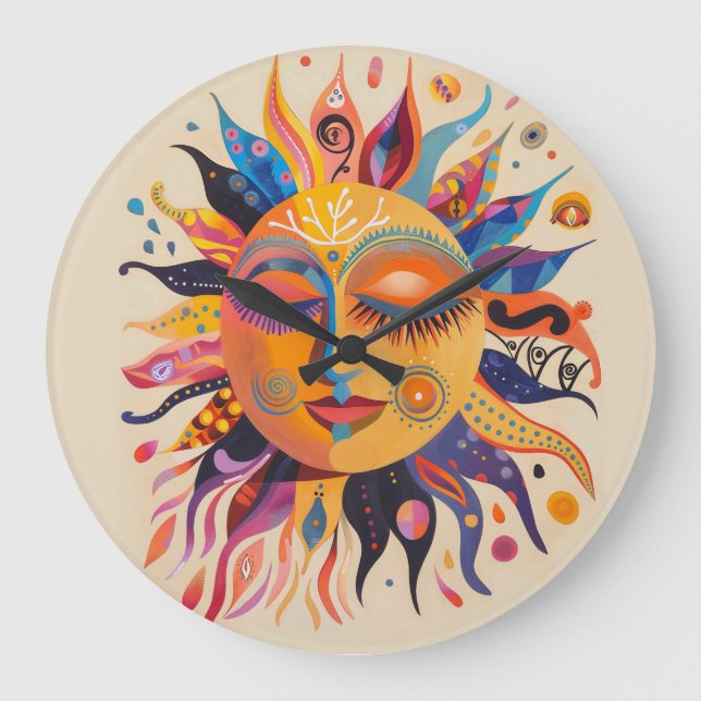 Whimsical Celestial Sun Large Clock (Front)