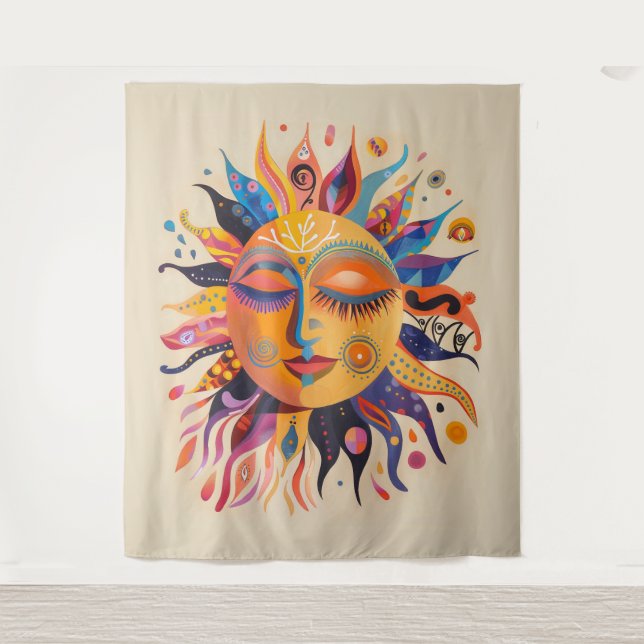 Whimsical Celestial Sun Tapestry (Front)