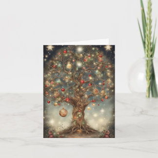 Whimsical Celestial Tree of Life Christmas Art Card