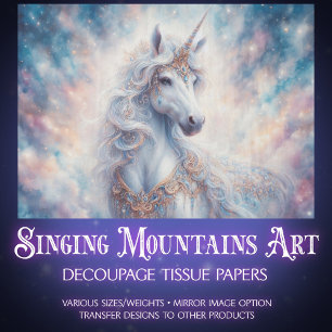 Whimsical Celestial Unicorn Decoupage  Tissue Paper