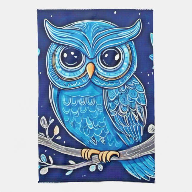 Whimsical Chalk Owl Kitchen Towel (Vertical)