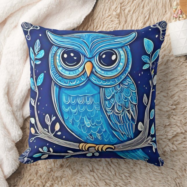 Whimsical Chalk Owl Throw Pillow (Blanket)