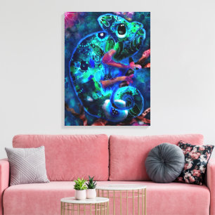 Whimsical Chameleon Abstract Floral Teal Green Canvas Print