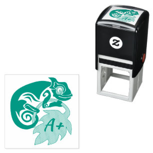 Whimsical Chameleon Climbing on Hops Monogram Rubb Self-inking Stamp