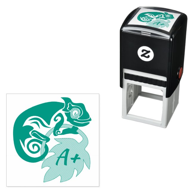 Whimsical Chameleon Climbing on Hops Monogram Rubb Self-inking Stamp (In Situ)