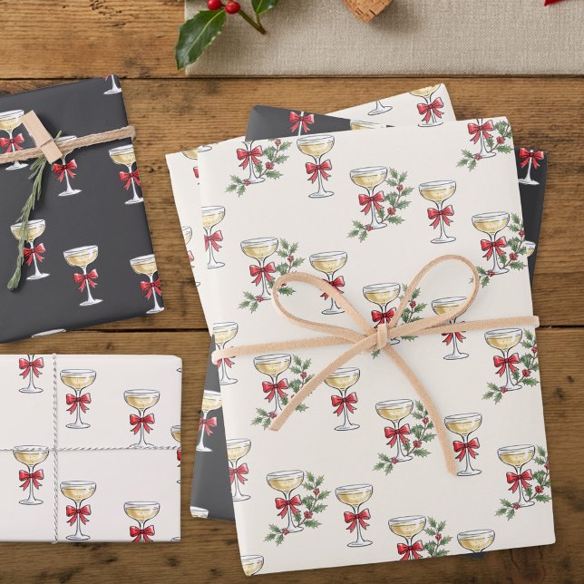Whimsical Champagne Holiday Gift Wrap Paper (Holiday Favor gift wrap from the Whimsical Champagne Tower Holiday Wedding Suite by Darling & May)