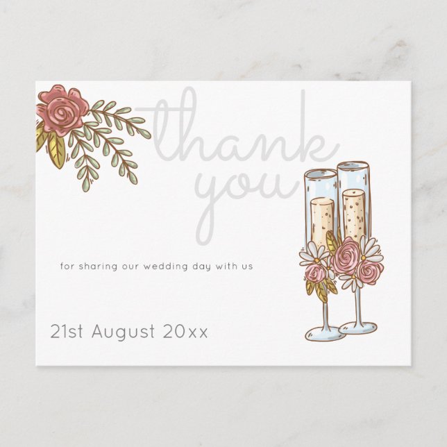 Whimsical Champagne Timeline Wedding THANK YOU Postcard (Front)