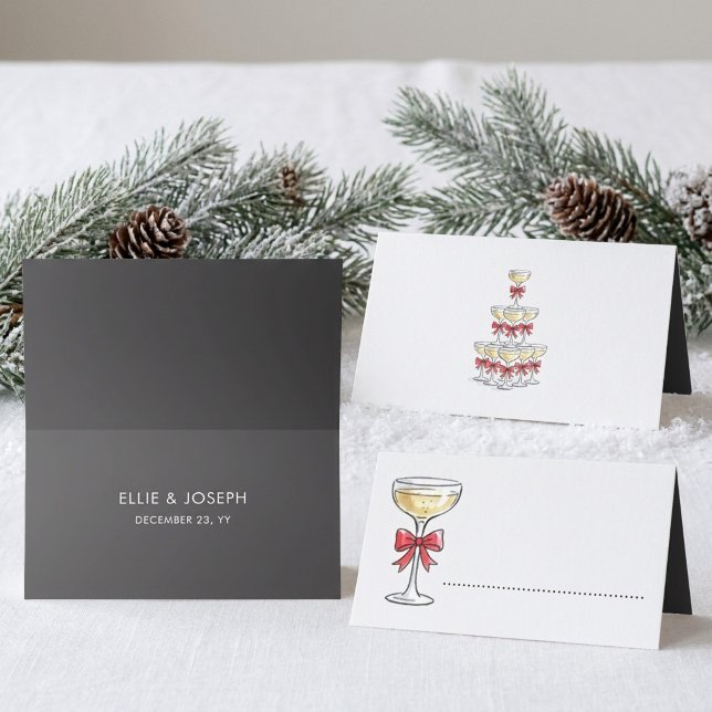 Whimsical Champagne Tower Personalized Wedding Place Card (Place Cards from the Whimsical Champagne Tower Holiday wedding collection by Darling & May)