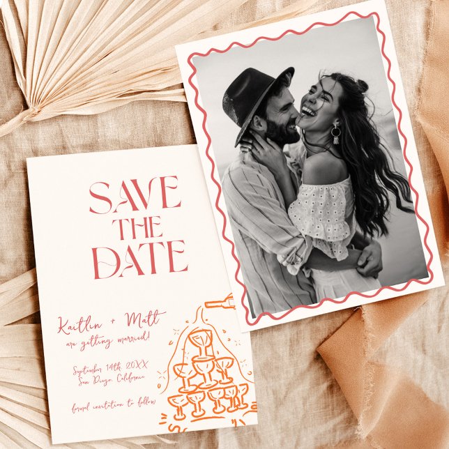 Whimsical Champagne Tower Save the Date Hand Drawn Invitation (Creator Uploaded)