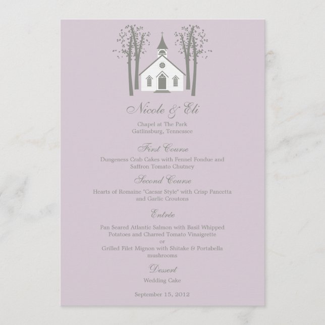 Whimsical Chapel Wedding Menu Card (Front)