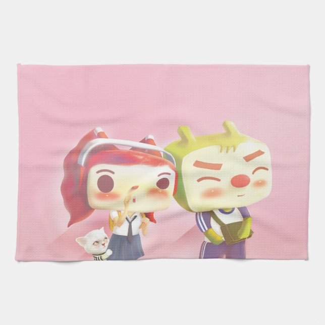 Whimsical Characters with Cat Kitchen Towel (Horizontal)