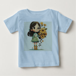 Whimsical Charm: Cartoon Girl Collection Baby T-Shirt