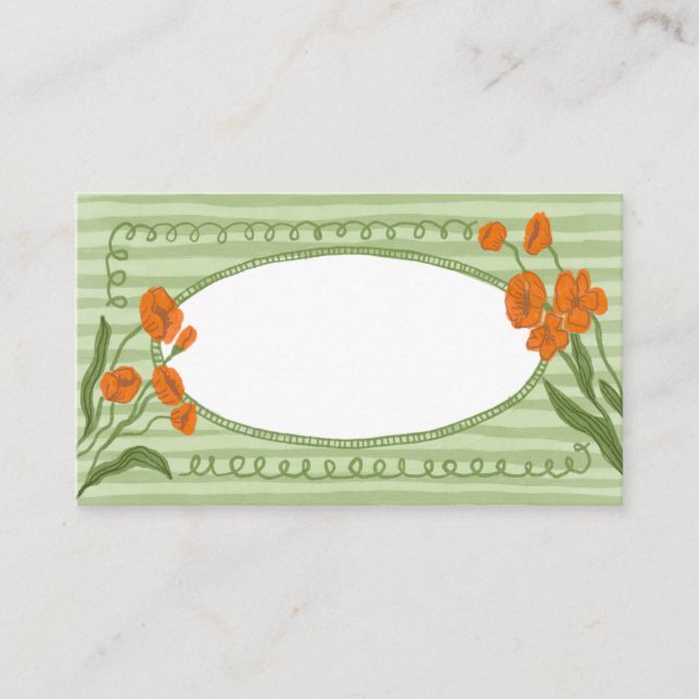 Whimsical Charming Green Orange Garden Celebration Place Card (Front)