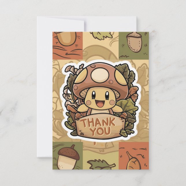 Whimsical Charming Mushroom Thank You Card (Front)