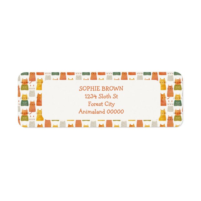 Whimsical Chat Motif Colorful Adresse de retour (Devant)
