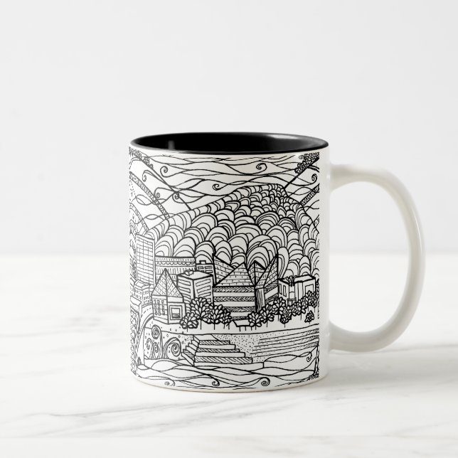 Whimsical Chattanooga Black and White Two-Tone Coffee Mug (Right)