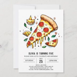 Whimsical Cheese Pizza Birthday Invitation