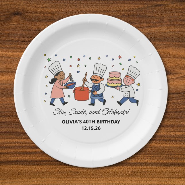 Whimsical Chef Cooking Class Birthday Party Paper Plate (Creator Uploaded)