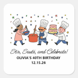 Whimsical Chef Cooking Class Birthday Party Square Sticker