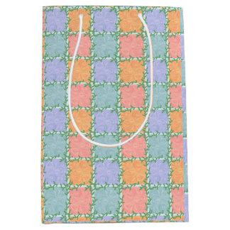 Whimsical Chequered Tile with Leafy Vines Medium Gift Bag