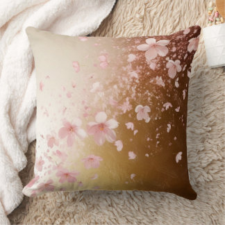 Whimsical Cherry Blossom Blizzard on Golden Throw Pillow