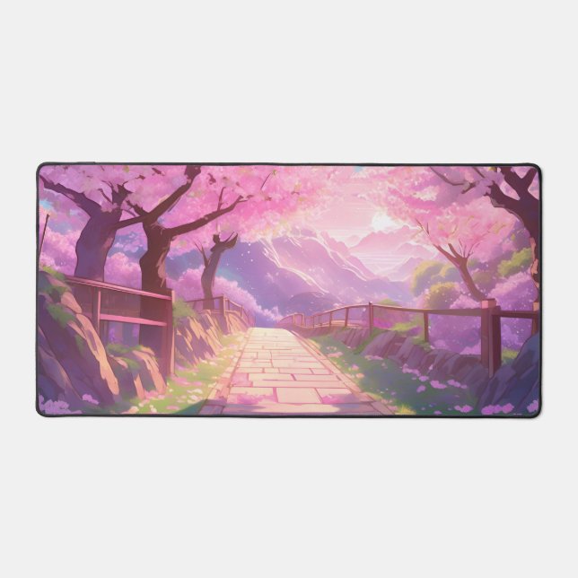 Whimsical Cherry Blossom Gaming Mousepad Desk Mat (Front)