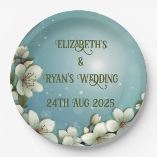 Whimsical Cherry blossom with Sparkles Paper Plate