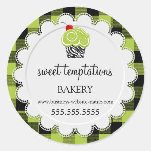 Whimsical Cherry Cupcake Buffalo Plaid Bakery Classic Round Sticker