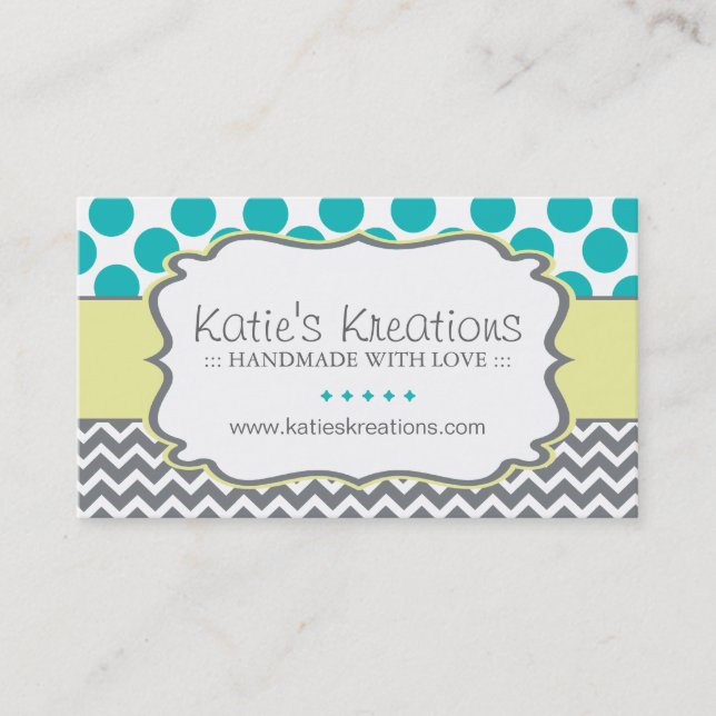 Whimsical Chevron and Dots - Custom Design Business Card (Front)