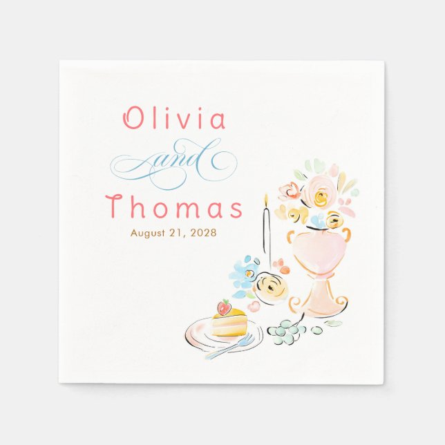 Whimsical Chic Elegant Hand Drawn Wedding Napkin (Front)