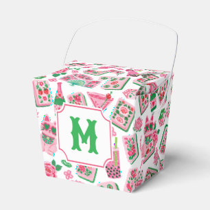 Whimsical Chic Pink & Green Mahjong Party Monogram Favor Box