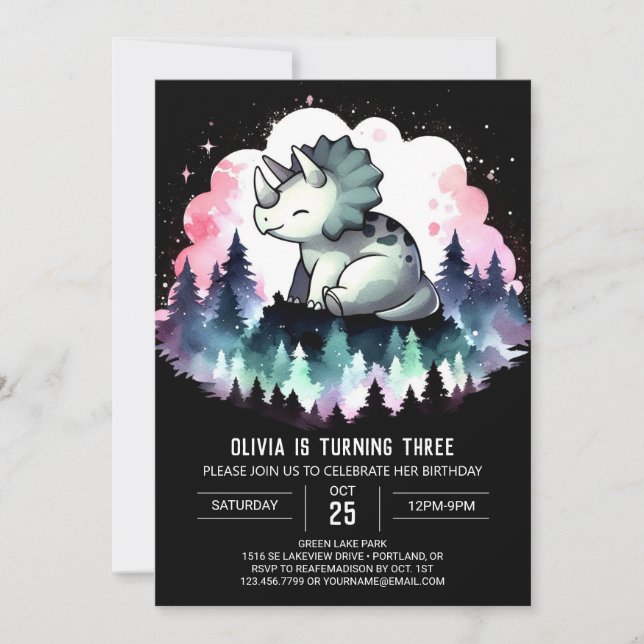 Whimsical Chic Triceratops Birthday Invitation (Front)