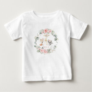 Whimsical Chic Woodland Blush Pink Floral Baby T-Shirt