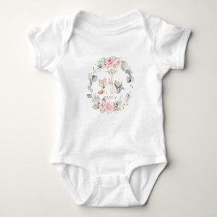 Whimsical Chic Woodland Blush Pink Floral Girl Baby Bodysuit
