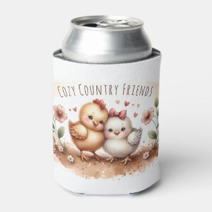 Whimsical Chick Duo Cottagecore Watercolor Can Cooler