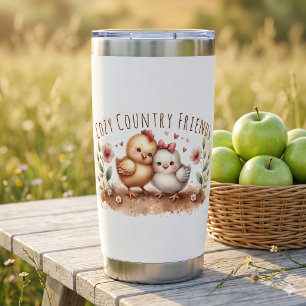 Whimsical Chick Duo Cottagecore Watercolor Insulated Tumbler