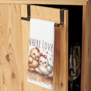 Whimsical Chick Duo Cottagecore Watercolor Kitchen Towel