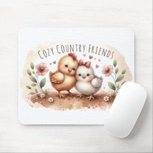 Whimsical Chick Duo Cottagecore Watercolor Mouse Pad