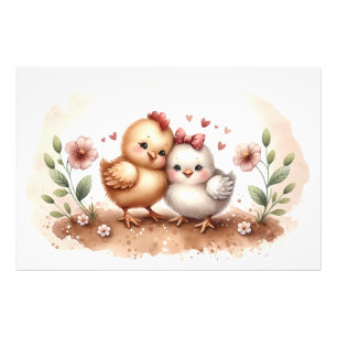 Whimsical Chick Duo Cottagecore Watercolor Photo Print
