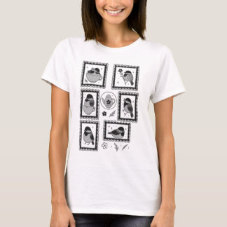 Whimsical Chickadee Postage Stamp Art Women’s Tee