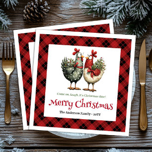 Whimsical chickens Christmas napkins editable name